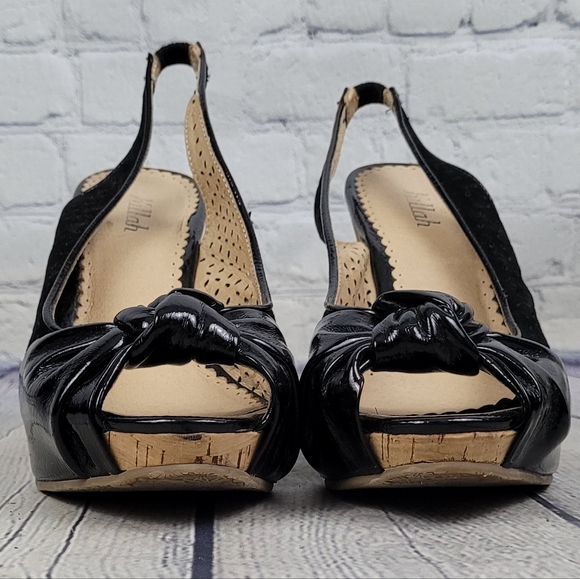 KILLAH | slingback peep toe patent lasercut knot detail high wedge shoes - Picture 5 of 9